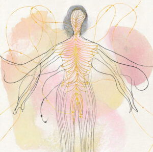 watercolor sewn image of body outline