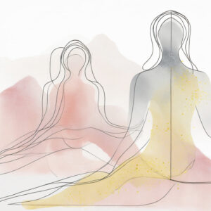 two watercolor figures in a circle