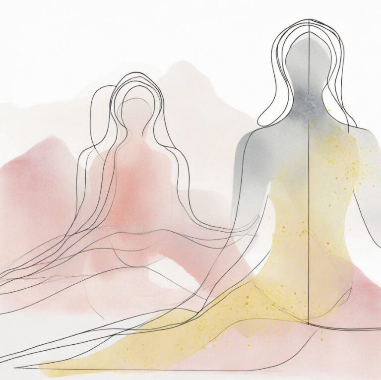 two watercolor figures in a circle