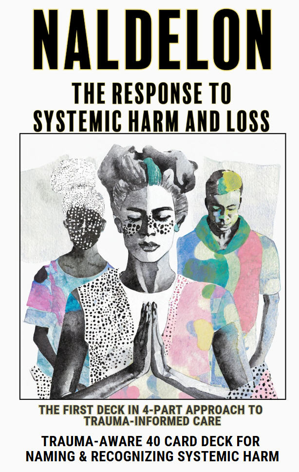 Front cover of naldelon card deck, featuring a graphic of three images