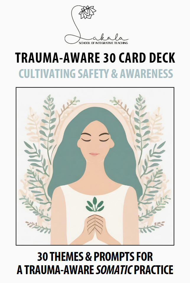Front cover of trauma aware somatic card deck, featuring a stylized image