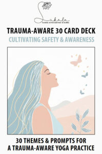 Front cover of trauma aware card deck, featuring a stylized image