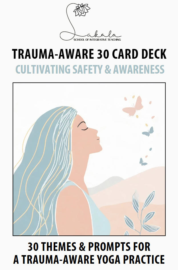 Front cover of trauma aware card deck, featuring a stylized image